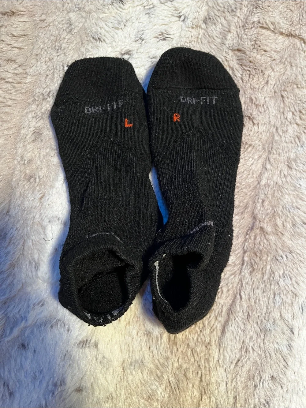 Nike Black Low-Cut Dri-FIT Left/Right Athletic Socks with Orange L/R Mark